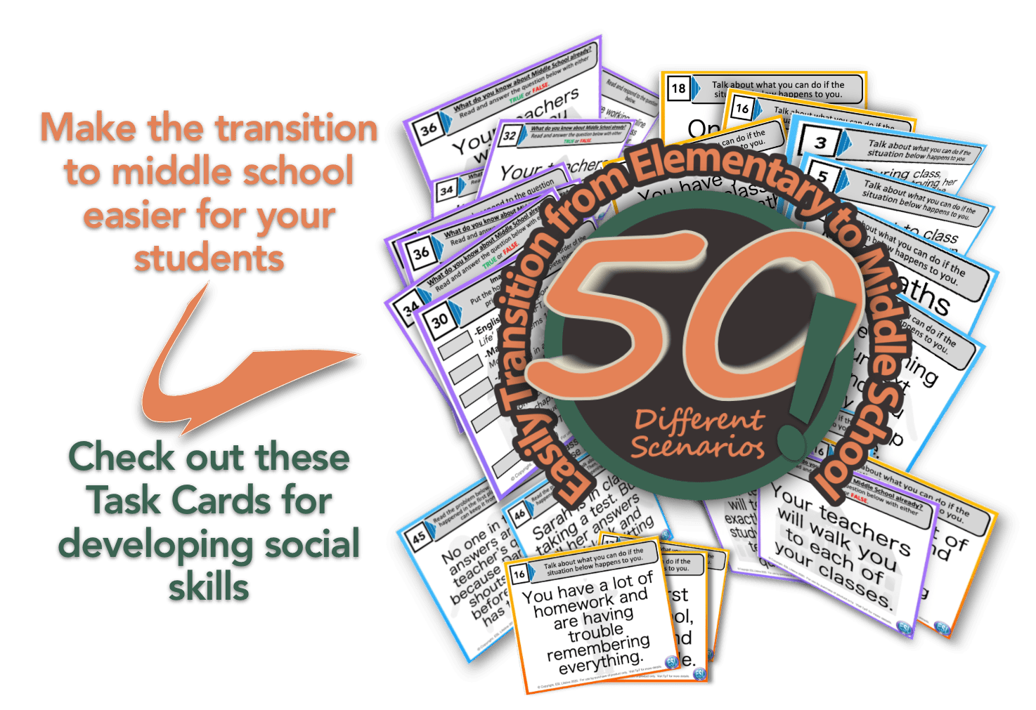 Middle School task cards for developing social skills and awareness